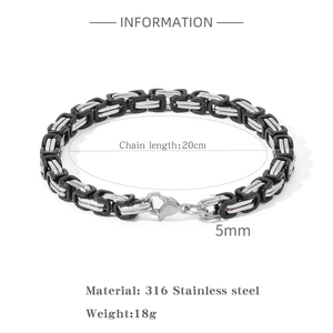 Detailed spec sheet for 316L stainless steel Byzantine chain with lobster clasp