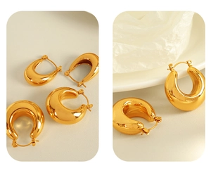 Detailed view of glossy 18K gold-plated teardrop earrings with a smooth metallic finish