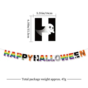 Happy Halloween paper banner decoration set featuring pumpkin and ghost hanging ornaments