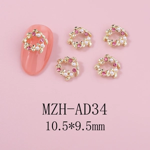 Détails de bijoux d'ongles couronne dorée 10,5x9,5mm avec strass roses et perles