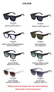 Square oversized sunglasses shown in eight different colors for fashion cycling