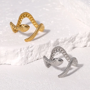 Snake Shaped Ring Stainless Steel Adjustable Open Band Serpent Animal Scale Texture Fashion Jewelry For Women Men