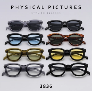 Multiple color options for retro round frame sunglasses featuring tortoiseshell and clear tones
