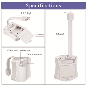 LED toilet night light with motion sensor and flexible arm for 8 to 16 color selection