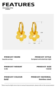 Spécifications détaillées des boucles d'oreilles fleur dorées avec mesures de taille