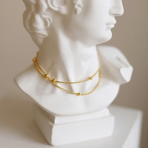 Minimalist Titanium Steel Snake Bone Chain Necklace With Round Beads For Women Gold Silver Plated Fashion Choker Jewelry