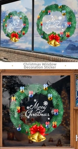 Détail de l'autocollant de Noël pour fenêtre avec nœud rouge, cloches et message