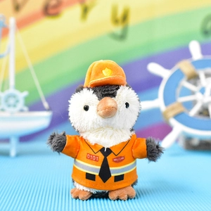 Süßer kleiner Plüschpinguin Schlüsselanhänger in oranger Uniform mit kleiner Krawatte