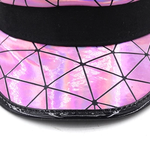 Chapeau de mariage fuchsia holographique pour femme avec motif géométrique et haut plat