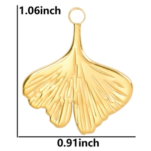 Detailed size specifications for the gold ginkgo leaf pendant measuring 1.06 by 0.91 inches