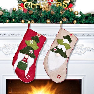 20-inch 3D gnome faceless doll Christmas stockings set in red and beige felt material