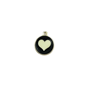 Golden round heart pendant with black enamel oil drip finish for DIY jewelry crafts