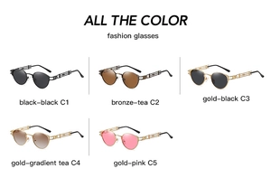 Detailed view of five color options for vintage steampunk polarized sunglasses