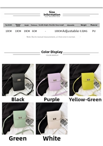 Size chart and dimensions for the mini PU leather crossbody phone bag with strap