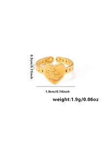 Detailed view of adjustable golden heart ring with Love You engraving and chain texture