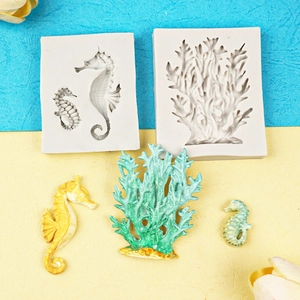 Sea creature silicone molds with seahorse and coral designs for fondant cake decorating