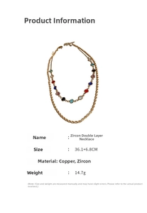 Detailed view of double-layer zircon necklace specifications and material dimensions