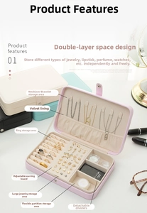 Pink double-layer jewelry box with necklace hooks and removable inner compartments