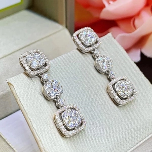 Elegant silver square drop earrings with halo crystals for wedding and evening wear
