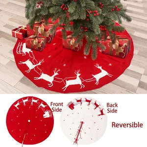 Jupe De Sapin De Noël Tricotée Réversible Motif Renne Flocon De Neige Décoration De Maison Festive Rouge Blanc