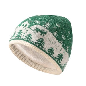 Winter knitted reindeer hat with thick fleece lining and Christmas patterns for kids
