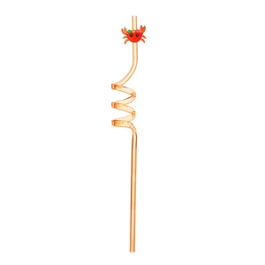 Reusable orange spiral straw featuring a cute red crab cartoon toy for kids parties
