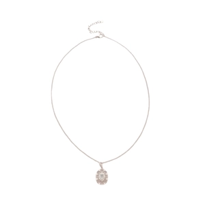 Elegant silver necklace with oval zircon pendant and sunburst vintage detailing