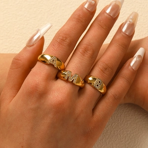 Initial Letter Ring 18K Gold Plated Stainless Steel Micro Paved Rhinestone Fashion Minimalist Jewelry For Women