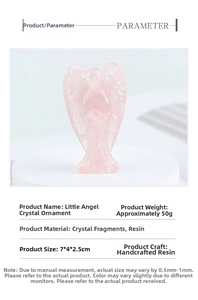 Detailed specs for 7cm pink crystal resin angel showing size and handmade epoxy craft