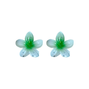 Two-piece set of gradient green sunflower hair claws with a sweet floral resin design