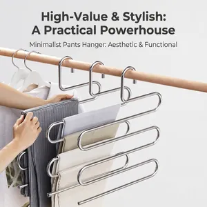 S-shaped 5-tier stainless steel pants hanger for multi-layer closet storage efficiency