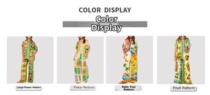 Detailed color display of women's summer sets featuring four different trendy floral prints