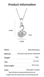 Detailed S925 sterling silver swan pendant specs with dimensions 21x11mm and chain length