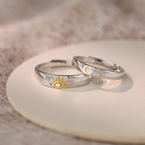 Sun Moon Star Couple Rings 925 Sterling Silver Adjustable Open Rings For Lovers Electroplated Gold Silver Plated Jewelry