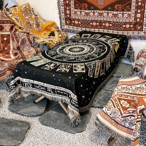 Bohemian tarot zodiac woven blanket with fringes for outdoor camping and home decor