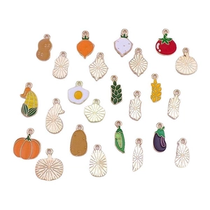 Set of 19 colorful enamel food pendants featuring carrot and pumpkin for DIY jewelry