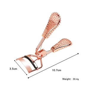Rizador de pestañas de acero inoxidable oro rosa con mango antideslizante, herramienta 10,7 cm