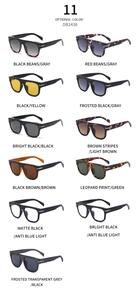 Matrix display of oversized sunglasses and anti-blue light glasses in multiple colors