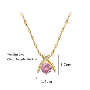 Detail view of pink gemstone necklace with dimensions 1.6x1.7cm and 40+5cm chain length