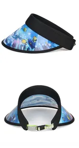 Detail of adjustable elastic back strap with baby lettering on ocean sun hat