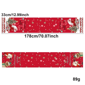 Christmas table runner with cartoon reindeer and gnome patterns in festive red 178x33cm