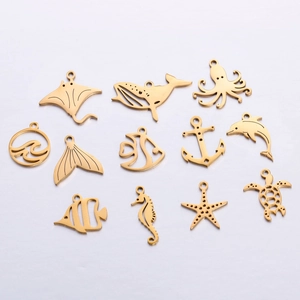 Ocean Sea Animal Charms 304 Stainless Steel 18K Gold Plated Dolphin Whale Anchor Pendants For DIY Jewelry Making Crafting