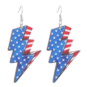 Boucles d'oreilles légères en forme d'éclair avec motif d'étoiles et rayures du drapeau US
