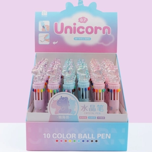 Display box of 36 unicorn 10-color retractable ballpoint pens with 0.7mm tip