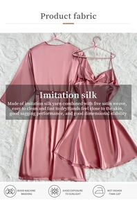 Detail of satin silk robe set in dusty pink showing fabric texture and lace trim