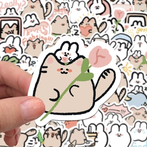 60 pieces of cute cat and bunny stickers for journals and laptops in soft pastel colors