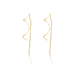 Elegant gold-tone wave-shaped geometric linear drop earrings for women in a minimalist style