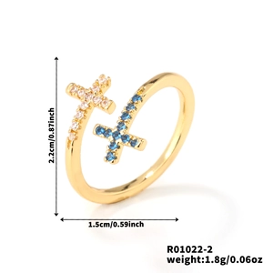 Detailed view of cross ring dimensions with white zircon and blue gemstone inlay