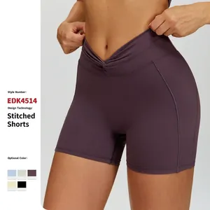 Pantaloncini da Yoga a Vita Alta da Donna Cintura a V a Incrocio Scrunch Butt Lifting Fitness Palestra Allenamento Sportivo Poliammide Elastan