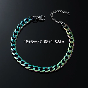 Rainbow metal Cuban chain necklace with 18+5cm length extension and lobster clasp